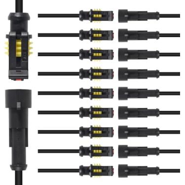 Imagem de 10 Kit 1 conector de pino, conector elétrico à prova d'água para carro, plugue de 1 pino com fio 16 AWG marítimo para carro, caminhão, barco e outras conexões de fio