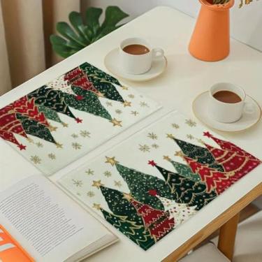 Imagem de Jogo americano de guirlanda de Natal, conjunto de 2 tapetes de mesa de jantar e cozinha para decoração de casa, 30 x 45 cm