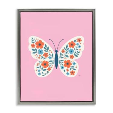 Imagem de Stupell Industries Arte de parede em tela flutuante dourada com borboleta floral rosa boho, design de Jessica Beck, 53 x 43 cm