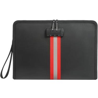 Imagem de Bolsa de documentos à prova de fogo com fechadura, 33 cm × 23 cm × 2,5 cm à prova de fogo e à prova d'água com zíper, fibra de vidro premium, armazenamento seguro contra incêndio para documentos