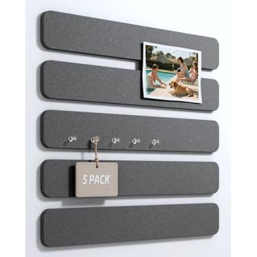Imagem de Fluxynara Placa de cortiça com tiras de feltro alternativas, pacote com 5, 33 x 5 cm, placa de pinos de escritório com 35 pinos, instalação adesiva para porta de quarto e escritório em casa (cinza