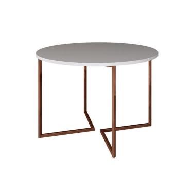 Imagem de Mesa Jantar Industrial Branca Base Cobre V Tampo 110Cm Redondo Cor: Branco
