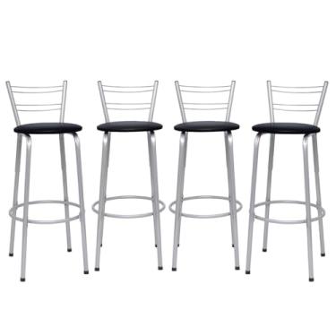 Imagem de Banqueta Altas Flórida Estrutura Prata 70cm Para Balcão Cozinha, Bar, Bistrô, Americano Kit 04 Unidades - Itagold (Preto)