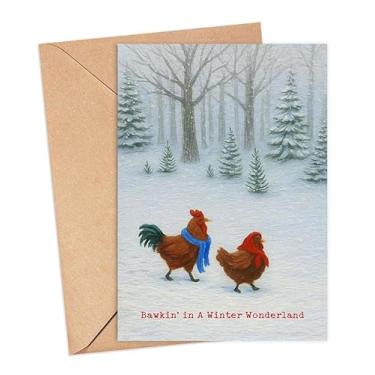 Imagem de Cartão Bawkin? In A Winter Wonderland - Cartão de felicitações de Natal com frango no País das Maravilhas - Fazenda de inverno - Cena de neve - Presentes de Natal exclusivos para ele - Amigos