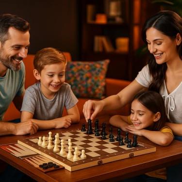 Imagem de Jogo Xadrez 3 em 1 Magnético com Damas Gamão Tabuleiro Dobrável 34x34 cm Estilo Estojo Clássico Profissional Luxo Peças Resina de Alto Impacto Recreação Estratégia Tamanho Portátil