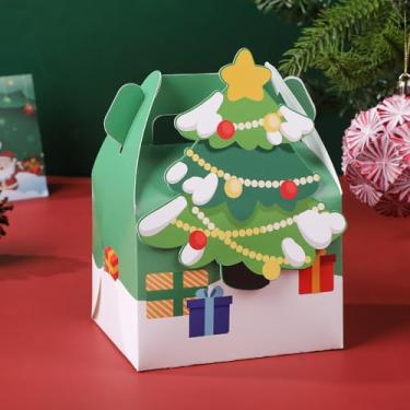 Imagem de Sacos de presente de Natal, reutilizáveis, quadrados, cartolina, resistente, fácil de usar, economia de espaço, presentes de armazenamento de presente de Natal (1 peça, árvore de Natal)