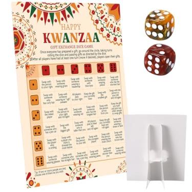 Imagem de Sotiff Happy Kwanzaa Jogo de troca de dados Kwanzaa Troca de presentes Jogos de troca de dados herança africana placa de pé com 2 dados herança africana decoração de férias casa escritório suprimentos