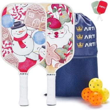 Imagem de ARTI Conjunto de 2 raquetes de pickleball de superfície de fibra de vidro aprovado pela USAPA, 2 raquetes de pickleball, 4 bolas e 1 bolsa de transporte portátil, conjunto de bolas de pickle de Natal