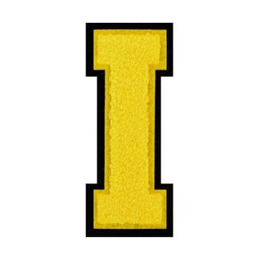 Imagem de 1 peça de patch amarelo de 11,4 cm de ferro em chenille com borda preta – Remendos do alfabeto para roupas, jaquetas, mochilas, chapéus para decoração personalizada, nome personalizado e artesanato
