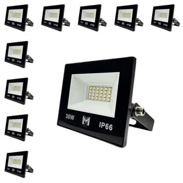 Imagem de Kit 10 Refletor Led 30w Smd Bivolt 6500k Fachada Pavilhão Ip66 Mx-0316