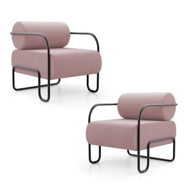 Imagem de Kit 02 Poltronas Decorativas Orgânica Living Miska Veludo Rosê - Desk Design