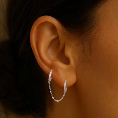 Imagem de Brincos femininos de corrente de ouro 14 quilates com pingente duplo, corrente moderna, brincos de argola de zircônia cúbica, standard, Latão, Sem pedra preciosa