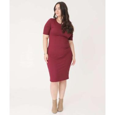 Imagem de Vestido Plus Size Feminino Midi Canelado Marisa-65013, G2, Vinho