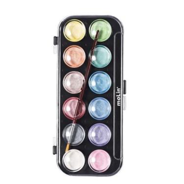 Imagem de Aquarela Artitisca Metalica Perolizada com 12 Cores + Pincel MOLIN