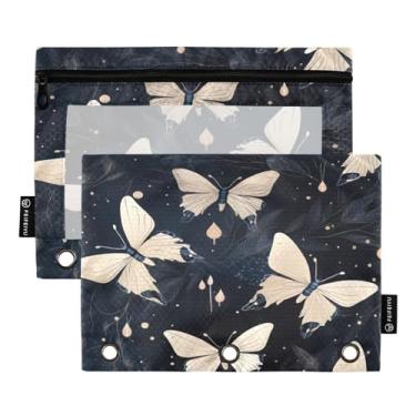 Imagem de Wassud Pastas de fichário, 3 furos, pastas de bolso, borboletas brancas, organizador de pastas para escritório em casa, pacote com 2
