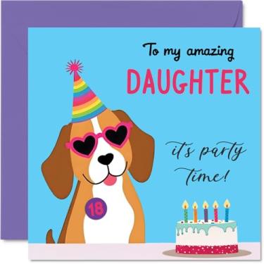 Imagem de Stuff4 Cartões de aniversário de 18 anos para mulheres - Festa de cachorro - Cartão de feliz aniversário para mulher de 18 anos irmã prima filha neta, cartões comemorativos de aniversário de 14 cm