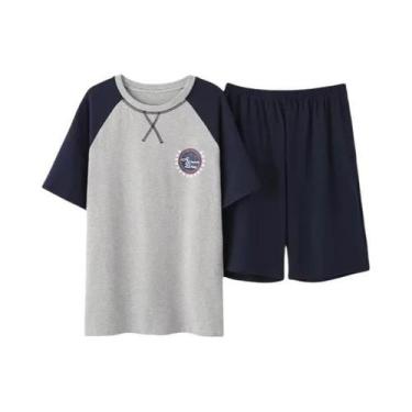 Imagem de Conjunto De Pijama Masculino Em Algodão Listrado De Tamanho Grande, Ca