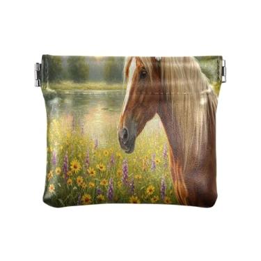 Imagem de Burbuja Bolsa feminina estilo paisagem com cavalo apertado, porta-moedas, porta-moedas, portátil, para batom, organizador de cosméticos