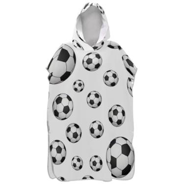 Imagem de Joisal Poncho de surfe para mudança de roupão de praia com capuz toalha floral reutilizável linda bola de futebol branco unissex poncho adulto com capuz