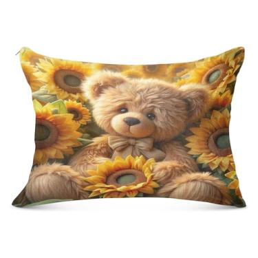 Imagem de Fronha Queen com ursos de pelúcia com girassóis 53 x 54 fronhas macias com zíper, fronhas corporais para cama, sofá, casa
