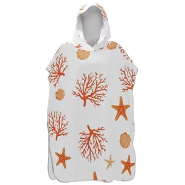 Imagem de Joisal Roupão para adultos, poncho de surf, toalha de natação com capuz, secagem rápida, ponchos de praia para homens, laranja, coral, branco
