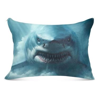 Imagem de Fronha decorativa de tubarão gigante mar monstro com zíper padrão queen king size fronha fofa almofada deslizante casa sala de estar, tamanho king, 50,8 cm x 101,6 cm