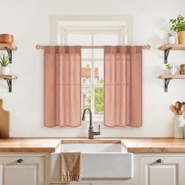 Imagem de YoungsTex Cortinas de janela de cozinha de linho terracota 91 cm de comprimento, pequenas cortinas com bolso para varão aba traseira semitransparente, texturizadas para janelas de café sobre a pia, 2