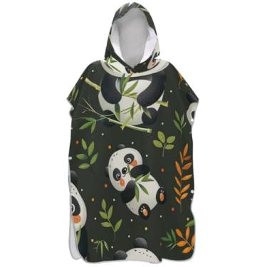 Imagem de Joisal Poncho de surfe para trocador adulto toalha de banho com capuz absorvente fofo desenho animado panda verde poncho masculino com capuz
