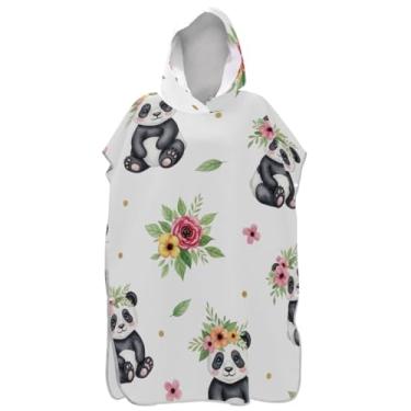 Imagem de Joisal Roupão de mudança de poncho de surfe plus size para adultos toalha de banho com capuz fofo pandas flores ponchos de praia brancos para homens