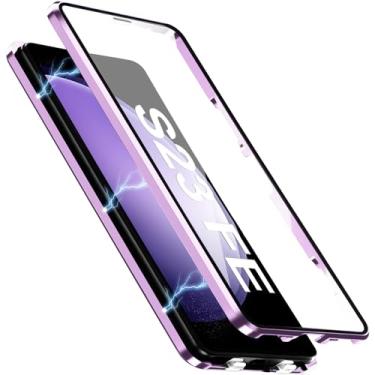Imagem de [Material de metal] Capa para Samsung Galaxy S23 FE, capa de celular externa com proteção contra quedas de grau militar com tela de vidro integrada e protetor de lente da câmera, capa de metal para