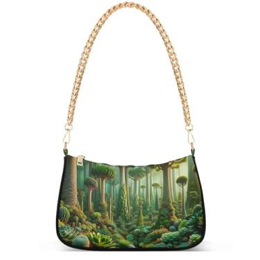 Imagem de Bolsa feminina com pintura Regatta Claude Monet Hobo Party Clutch feminina moderna com corrente sobre ombro, Suculentas verde-floresta
