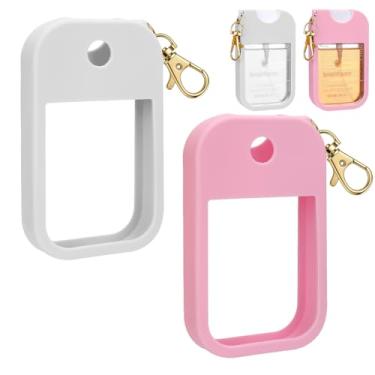 Imagem de AIERSA Capa de spray desinfetante para as mãos compatível com Touchland, capa de silicone para desinfetante de mãos com chaveiro para Touch Land Mist 1FL. OZ - (branco + rosa