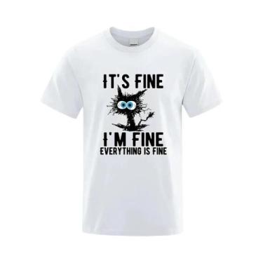 Imagem de Camiseta Masculina 100% Algodão Com Estampa De Gato Engraçado, Casual,