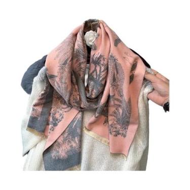 Imagem de Cachecol De Cashmere Com Estampa Floral Para Mulheres, Xale Espesso, C