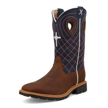 Imagem de Twisted X Bota infantil Cowboy Work Mocha Vamp com cano marinho, Mocha e azul-marinho, 14