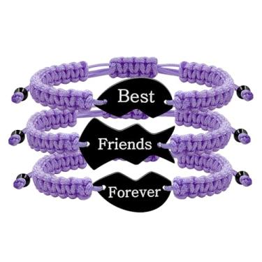 Imagem de Vivaday Pacote com 3 pulseiras Best Friend Forever - Pingentes de coração de corda trançada, joias de amizade combinando gravadas para melhores amigas, homens e mulheres, adjustable, Poliéster, Sem