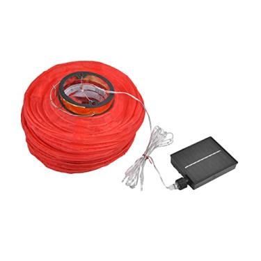 Imagem de Lanterna de pano solar LED de 5 cordas de 25,4 cm, lâmpada decorativa chinesa para uso externo, tecido vermelho com contas de luz quentes, bateria embutida de 2400 mAh, fácil instalação para Villas