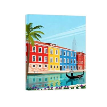 Imagem de Pôster paisagem - Edifícios Canal Veneza - Impressões em Tela - Imagem Natureza Moderna para Sala de Estar Decoração 40x50cm Tela Embrulhada
