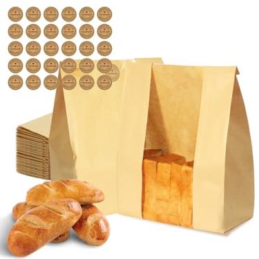 Imagem de 30 sacos de pão para pão caseiro, papel de fermento, sacos de pão, grandes sacos de padaria com janela para embalagem de alimentos assados, armazenamento de presentes, inclui 30 peças de adesivos de