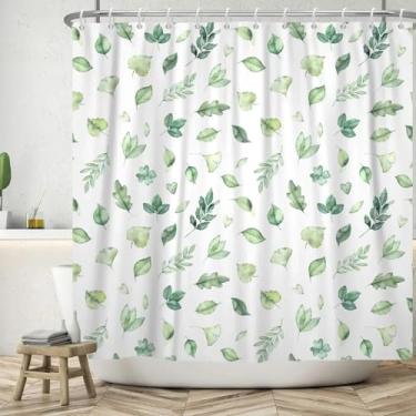 Imagem de Cortina de chuveiro de folha verde moderna simples decoração de casa cortina de banheiro tecido poliéster impermeável ganchos de cortina de banho 183 x 200 cm/LxA cortina de chuveiro à prova de mofo
