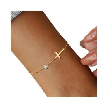 Imagem de Colar Cruz De Aço Inoxidável Banhado a Ouro 18K, Corrente Simples E El