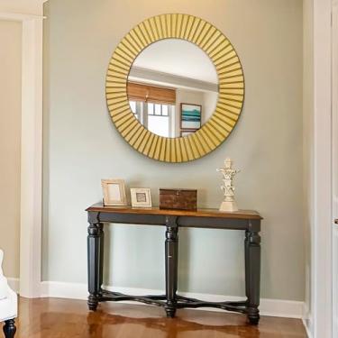 Imagem de Chende Espelho dourado redondo, espelho decorativo grande de 91 cm para parede com moldura de madeira, espelhos dourados elegantes para sala de estar, entrada, banheiro