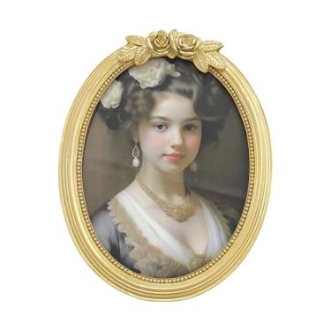 Imagem de LONG XIN SERIES 1 porta-retrato vintage rosa antigo oval com design rosa frontal de vidro para parede de mesa, decoração de casa, ouro vintage (16,5 x 4,7 polegadas)