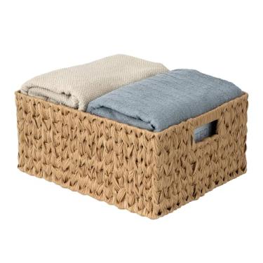 Imagem de Suptinwear Cesta de vime de plástico grande jumbo, cesta de armazenamento impermeável com alças, cesta retangular extra grande para banheiro, prateleiras, armário e lavanderia, 40 cm P x 32 cm L