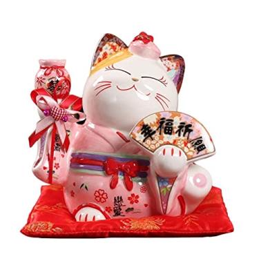 Imagem de Gato da sorte 20 cm Cerâmica Maneki Neko Ornamento Gato da Sorte Caixa de Dinheiro Casal Gato da Sorte Feng Shui Presente de Casamento Cofrinho Decoração de Carro (Cor: Menino) (Menina)