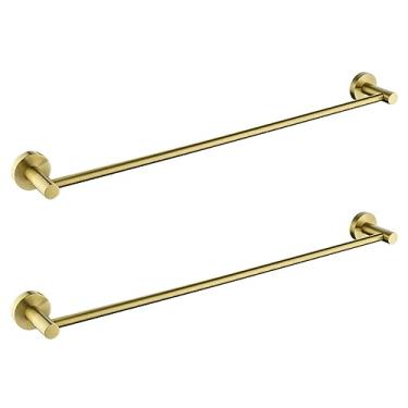 Imagem de Conjunto de ferragens de banheiro dourado escovado com gancho para toalheiro, prateleira de barra, suporte de papel de rolo, acessórios de banheiro dourado, 2 peças de suporte de papel (2 peças de