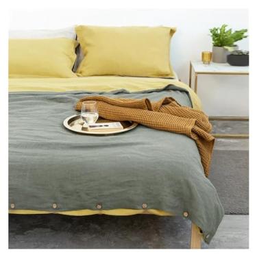 Imagem de Conjunto de cama 100% linho puro, conjunto de capa de edredom Queen King AB, roupa de cama nórdica, 1 capa de edredom 2 fronhas, cama de luxo em uma bolsa (D 200 x 230 cm)