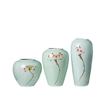 Imagem de WUHUQN Jingdezhen Vaso de flores moderno estilo chinês decoração 3 peças arranjo de flores de cerâmica sala de estar hotel decoração artesanato vaso arranjo floral