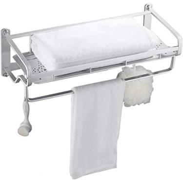 Imagem de Toalheiro Toalheiro com duas barras toalheiro espaço prateleira de banheiro de alumínio toalheiro cesta prateleira de 2 camadas toalheiro de banheiro