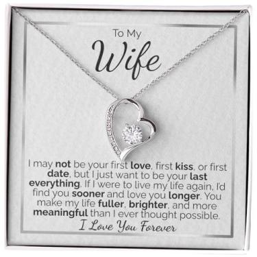 Imagem de Zahlia Colar de esposa ideia de presente que ela vai adorar – Joias românticas com cartão de mensagem e caixa de presente para aniversário, Natal ou Dia dos Namorados, Standard, Ouro Aço inoxidável